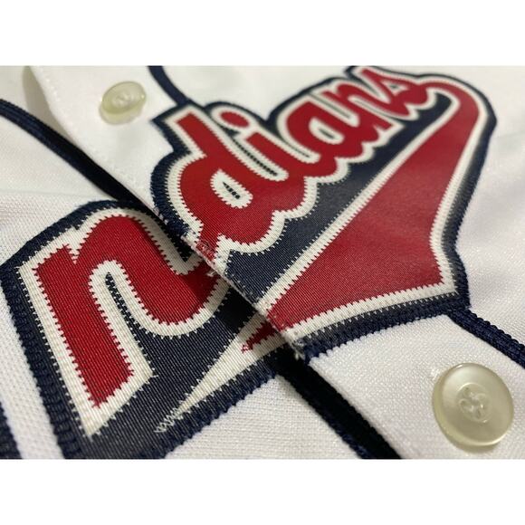 Majestic Indians Baseball Jersey White Button-Up Medium Red Navy Logo - Picture 6 of 9